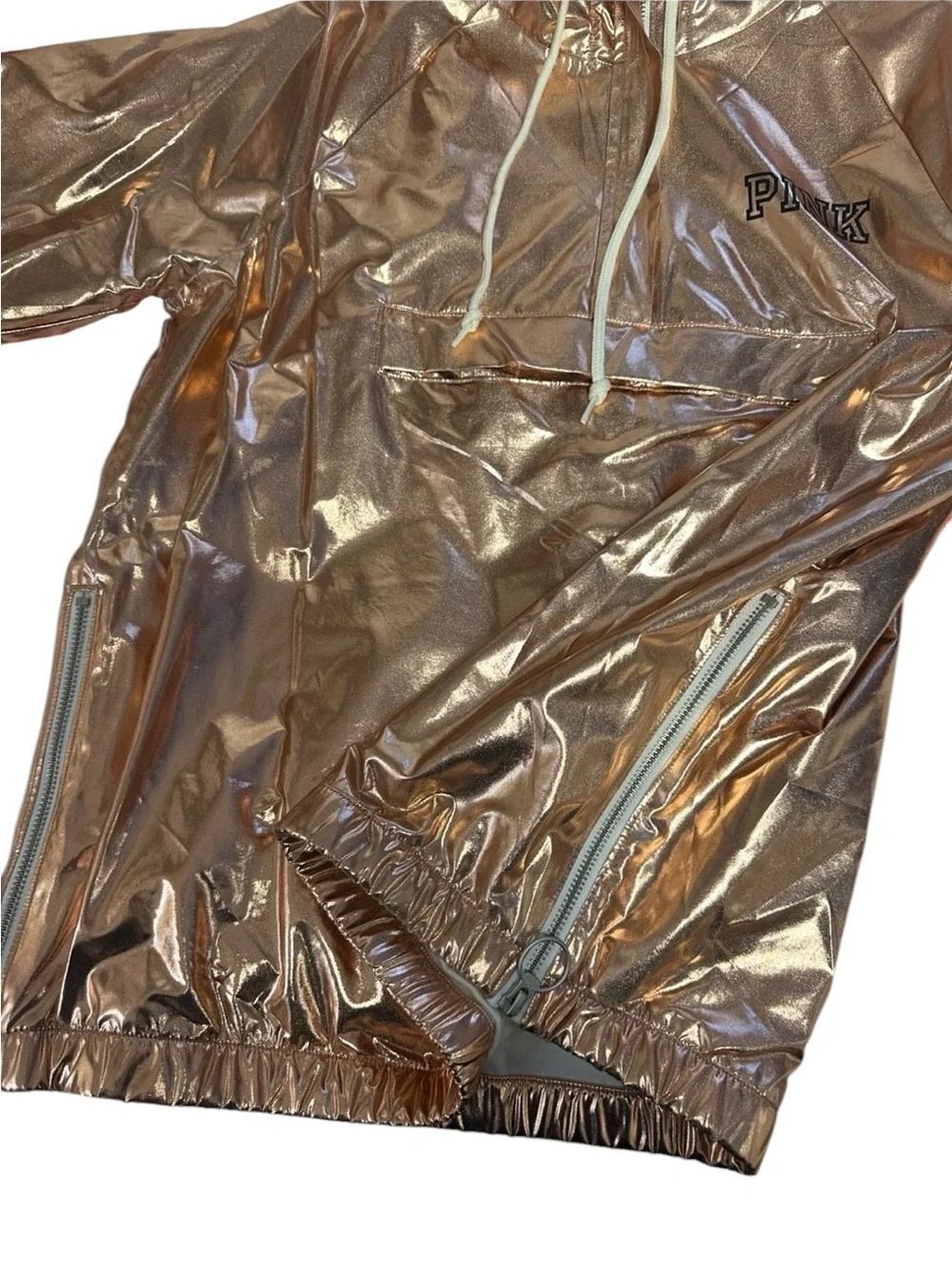 Victoria’s Secret PINK Rare Metallic Rose Gold Sherpa Anorak Jacket Size XS/S - Picture 6 of 14
